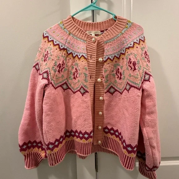 LoveShackFancy Honeypie Cardigan in Berry Smash - Picture 3 of 8